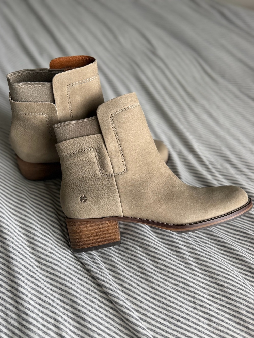 Brand New Lucky Brand Beige Suede Ankle Booties with Stacked Heel